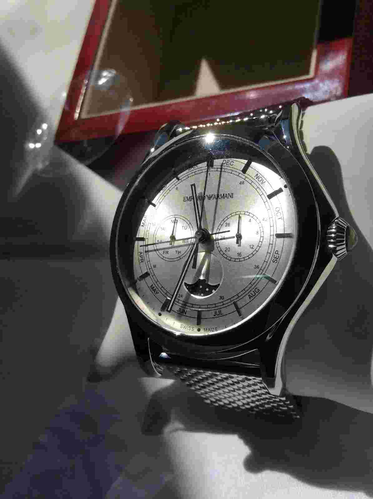 Emporio Armani Swiss Made Chronograph Watch Quartz Movement silver dial
