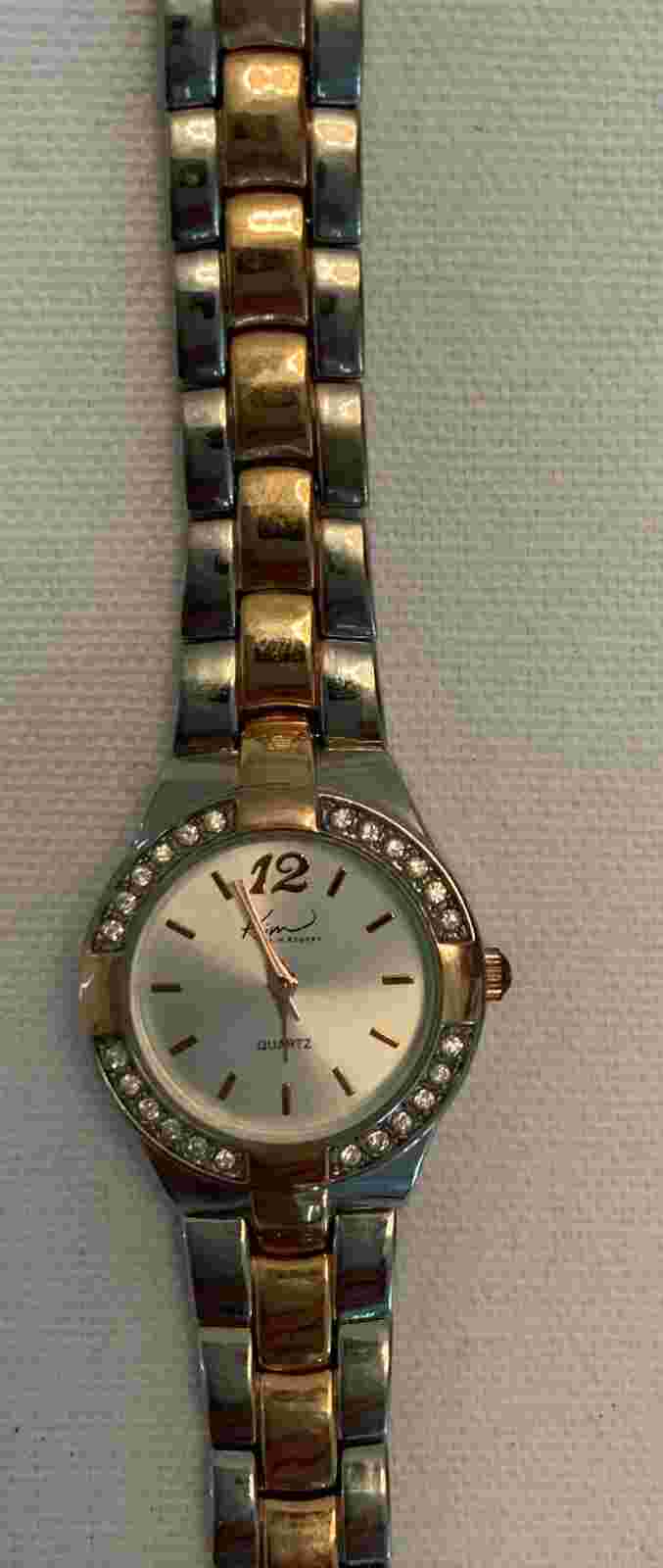 Women's Kim Rogers Quartz Watch, Silver Tone with Crystal Accented Bezel