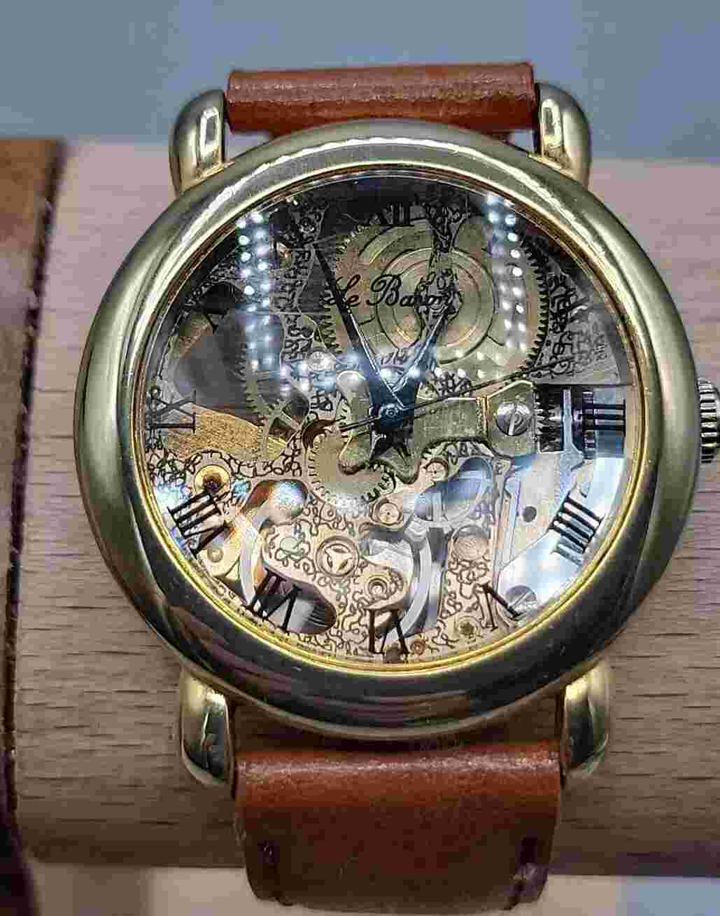 Le Baron Skeleton Ladies Automatic Watch 7.5" Leather Band 35mm Swiss Movement
