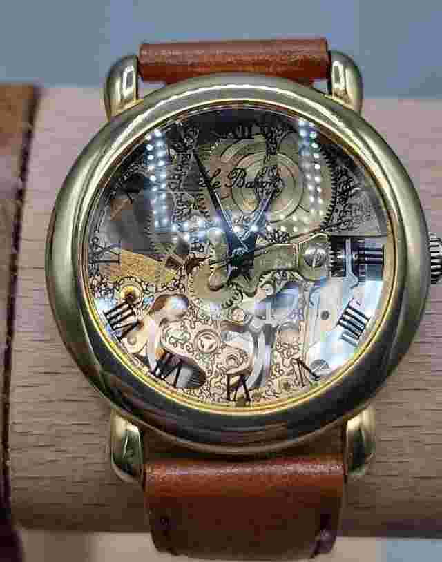 Le Baron Skeleton Ladies Automatic Watch 7.5" Leather Band 35mm Swiss Movement