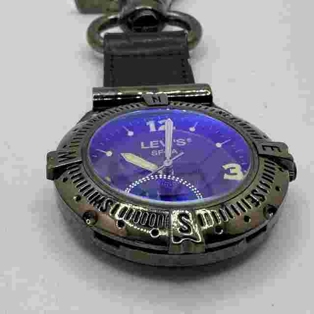 Levi's Quartz Pocket Watch SFCA Black Blue Snap-on Open Face Analog New Battery