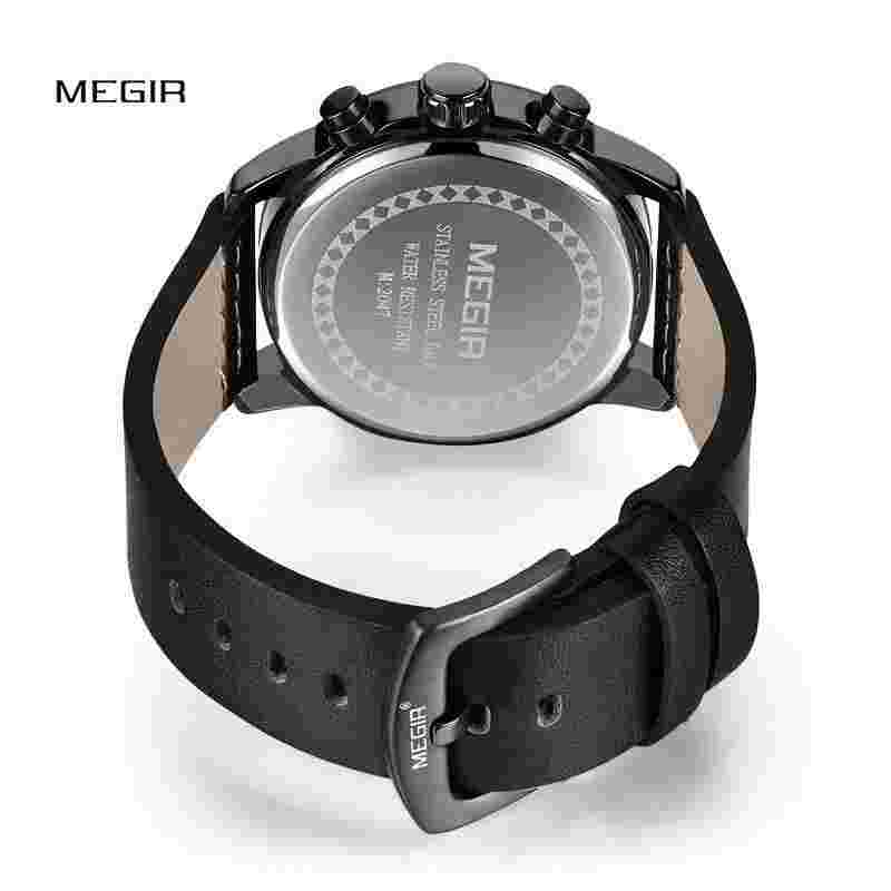 Megir Men's 44mm Rose Gold Brown Leather Chronograph Watch M.2047