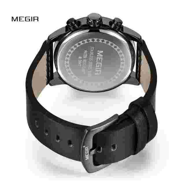 Megir Men's 44mm Rose Gold Brown Leather Chronograph Watch M.2047