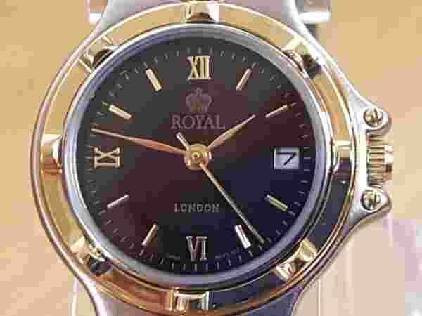 Ladies NEW 2-t Gold Silver Royal London Vintage Classic Black Analog Dress Watch