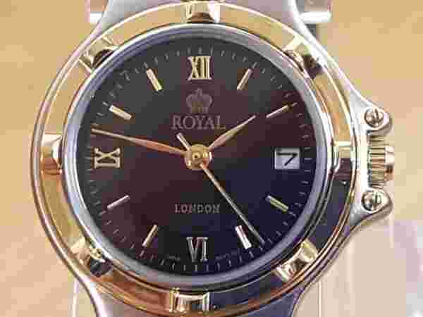 Ladies NEW 2-t Gold Silver Royal London Vintage Classic Black Analog Dress Watch
