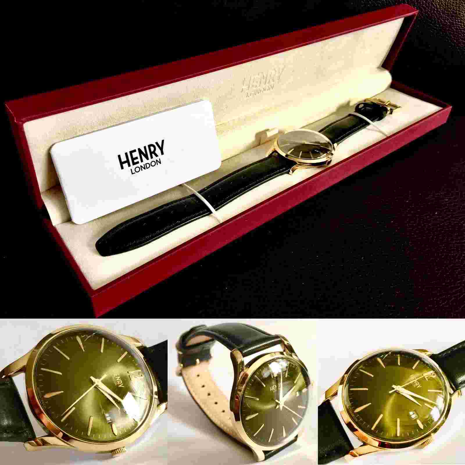 Rare Gents Green Face Henry Wrist Watch With Leather Strap (HL39-S-0100 65)