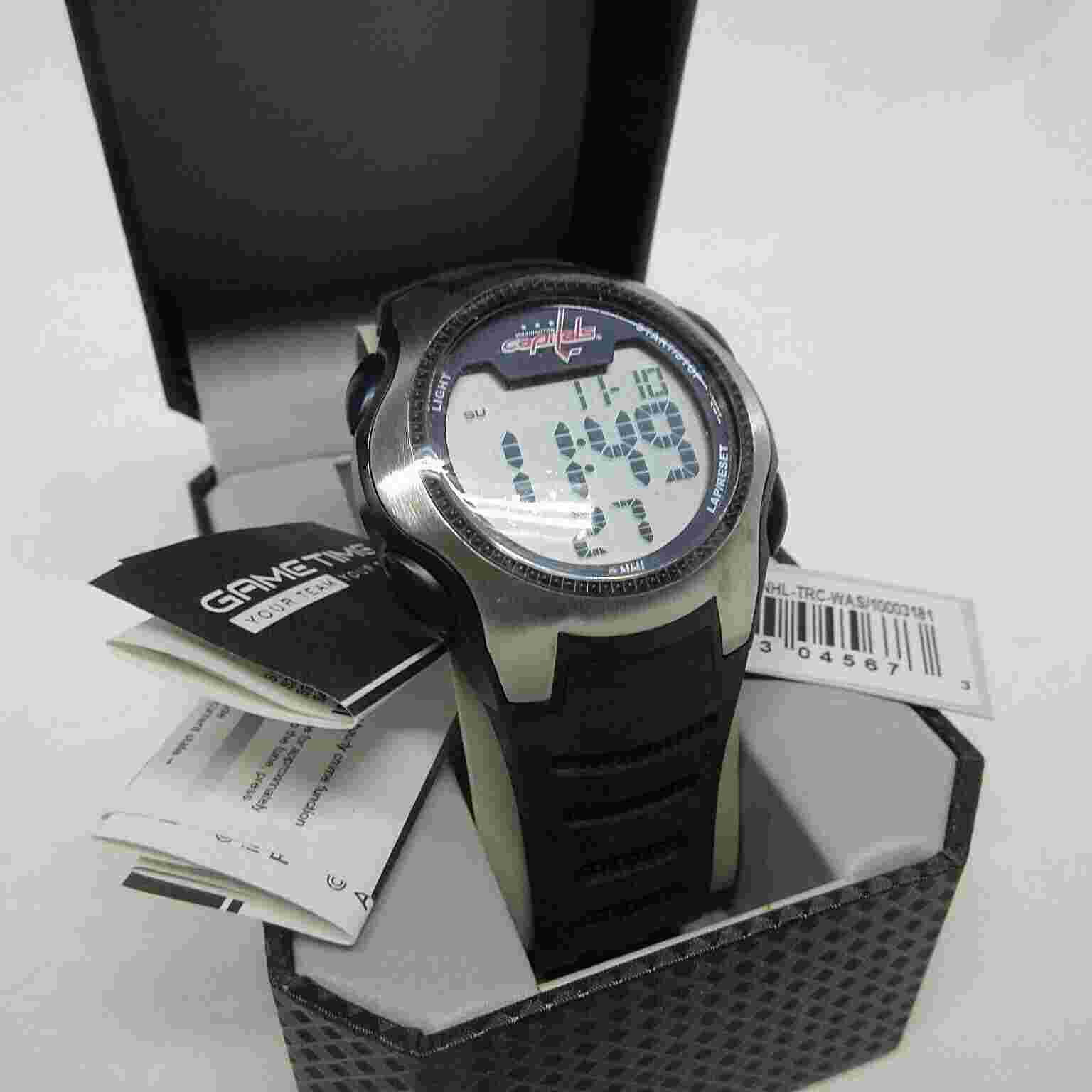NIB MEN WASH CAPITALS DIGITAL WATCH NHL FAN GAMETIME GIFT BLACK RUBBER STRAP