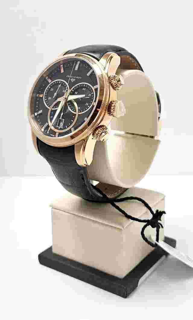 10 ATM Swiss chronograph 43mm rose gold stainless steel leather strap sapph xrtl