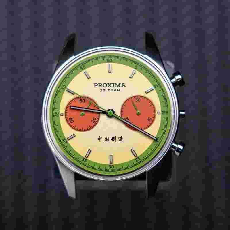 PROXIMA Men Chronograph Watch Manual Winding Mechanical ST1902 kiwifruit Dial