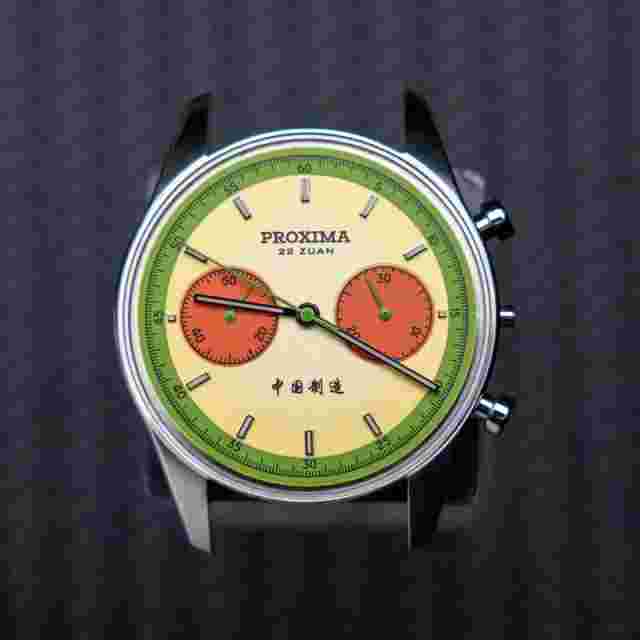 PROXIMA Men Chronograph Watch Manual Winding Mechanical ST1902 kiwifruit Dial