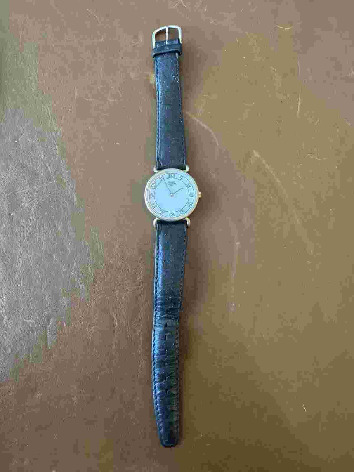 Vintage Emerich Meerson women's Black leather band Watch France