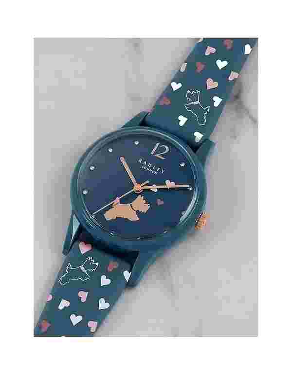 RadleyLadies Large Vintage Blue Heart Print Silicone Strap Watch