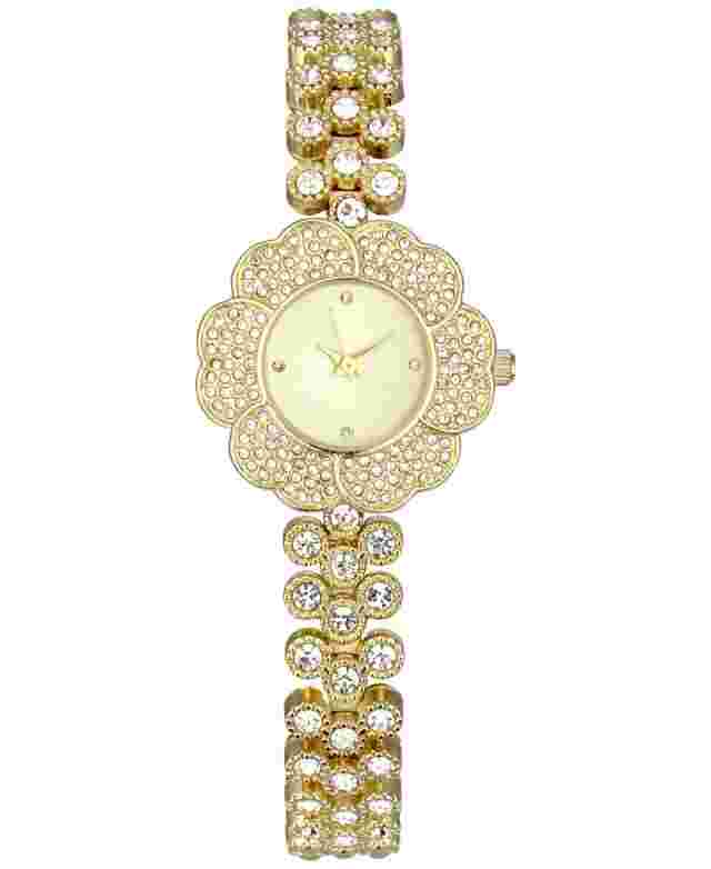 CHARTER CLUB WATCH WOMEN'S GOLD-TONE CRYSTAL FLOWER BRACELET QUARTZ 35 MM NEW