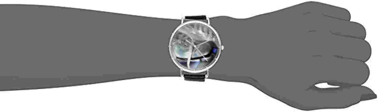 NEW Whimsical Watches T0840026 Unisex Ice Skating Lover Black Strap Silver Watch