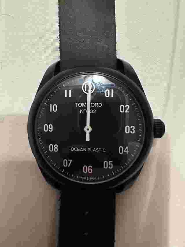 TOM FORD N 002 Ocean Plastic Timepiece Men's Black-Steel Smooth Bezel Wristwatch