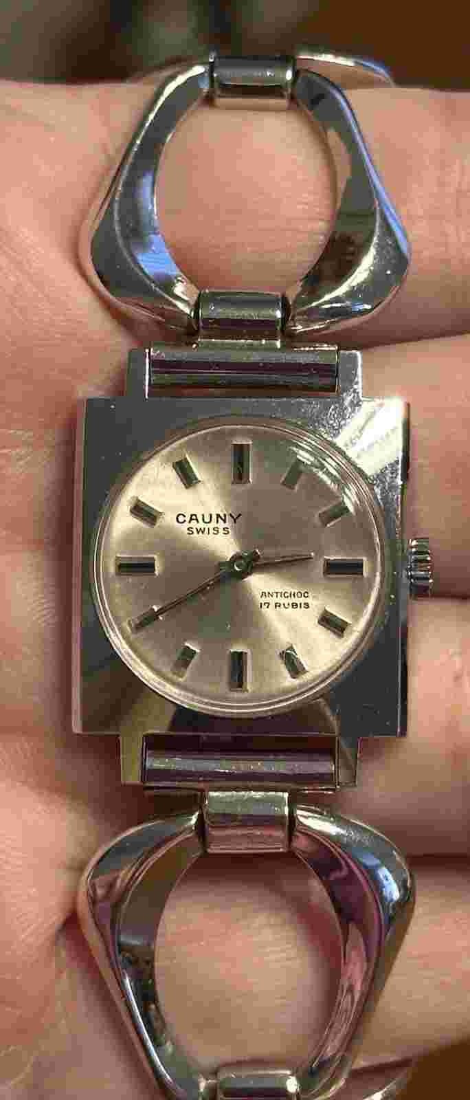CAUNY SWISS PRIMA VINTAGE WRIST WATCH SILVER TONE PARTS/REPAIR