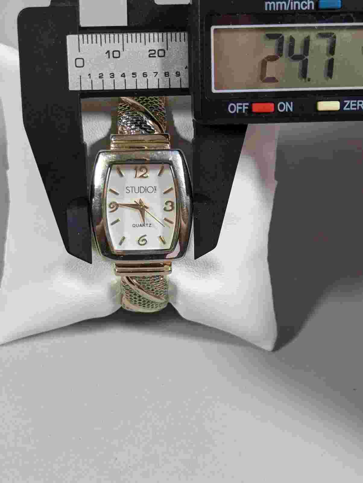 Studio Silver Tone Dial Rectangle Case Hinge Bracelet Band Watch