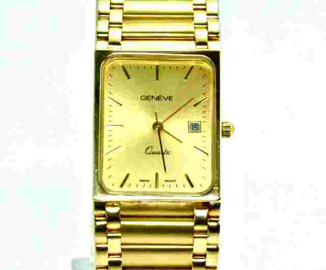 Geneve Men's Watch Vintage 14K Yellow Gold 26mm Rectangle Swiss Quartz 82.5 GR