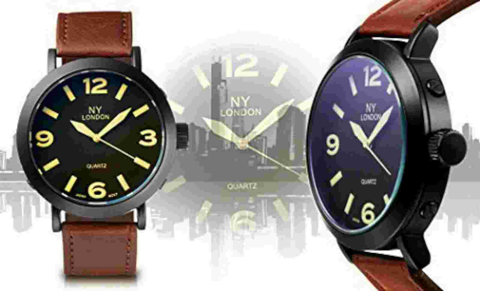 NEW NY London 4776 Men's Archetype Collection Casual Leather Band Shiny Watch
