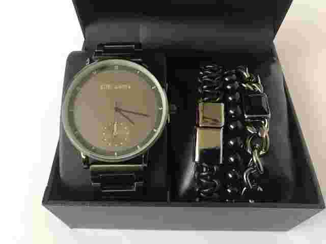 Steve Madden Men's Black style Water Resistant Watch & Multi Bracelet Set  NIB