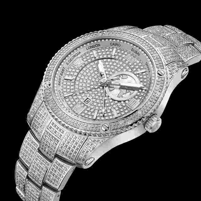 $1325 Jbw Jet Setter Gmt Quartz Diamond Silver Dial Men's Watch J6370B
