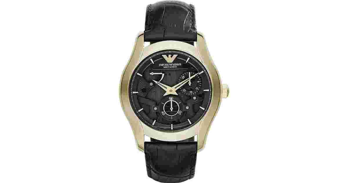 Emporio Armani Meccanico Automatic 28 Jewels Black Leather Mens Watch AR4674 Sd9