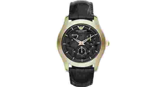 Emporio Armani Meccanico Automatic 28 Jewels Black Leather Mens Watch AR4674 Sd9