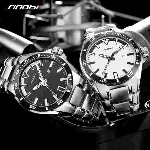 SINOBI Men's Business WatchFull Steel for Men Fashoin Military Watchhes