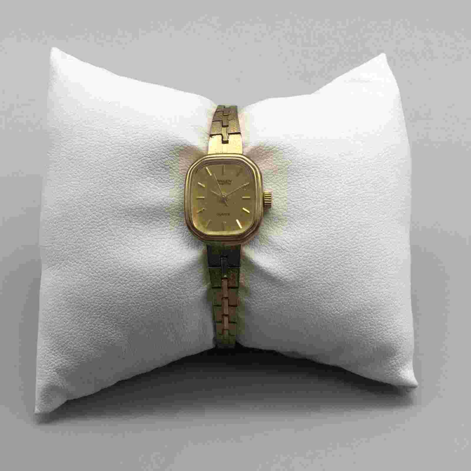 Vintage Precision Gruen Watch Women 15mm Gold Tone New Battery 5.75"