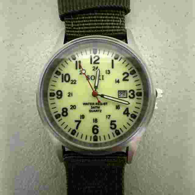 SOKI Military Army Mens Date Canvas Strap Analog Water Resistant, Wrist Watch -