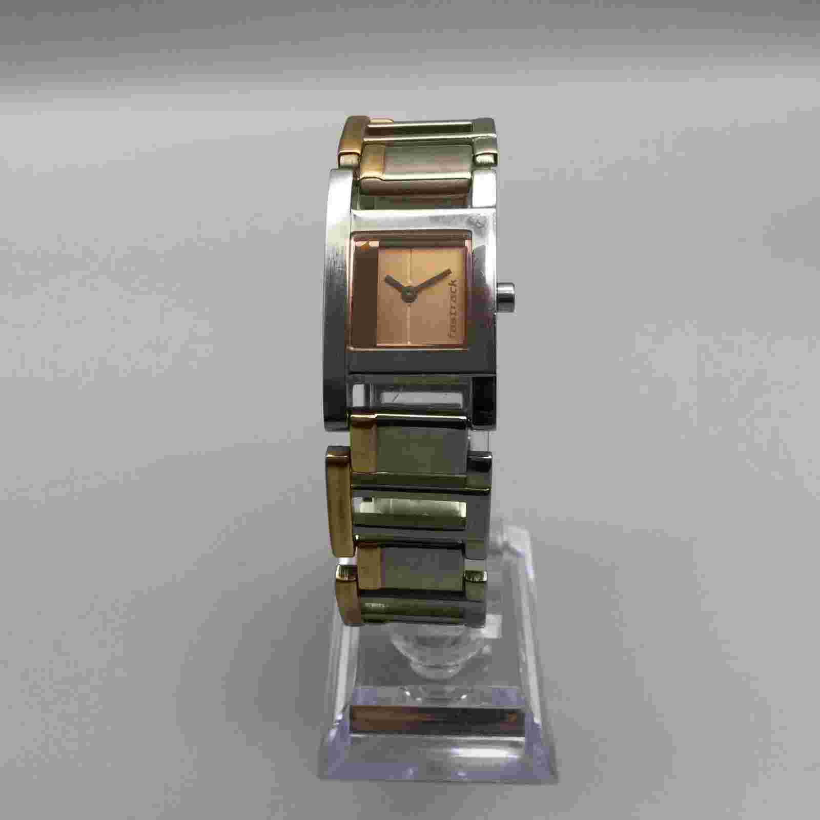 Fastrack Titan Watch Women 20mm Silver Rose Gold Tone Square New Battery 7.25"