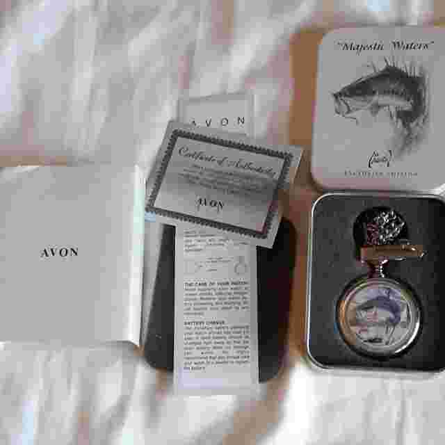 Avon Collectible AL AGNEW Majestic Waters Bass Fishing Pocket Watch In...