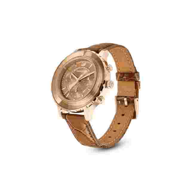 Swarovski Octea Lux Chrono Leather Strap Brown Gold-tone Finish Watch 5632260