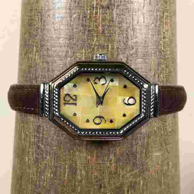 J. Jill Women JJ-220 MOP Mosaic Brown Leather 23mm Quartz Analog Watch 7"