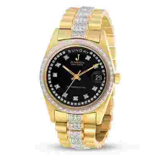 New 18k Gold JUVENIA Men's Automatic Day/Date watch with 5.40 ct G/VS1 Diamonds
