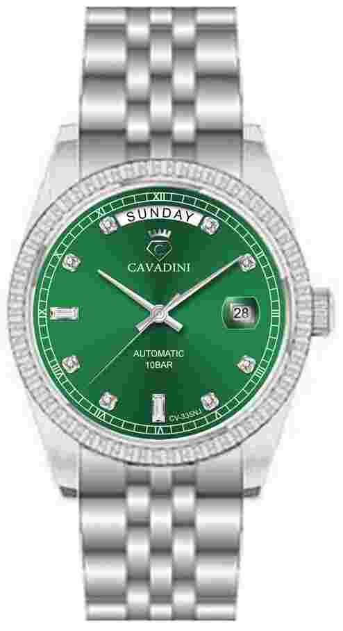 Cavadini Automatic Miyota 8285 Men's Watch Leonardo CV-335NJ Steel Stahl-Grün