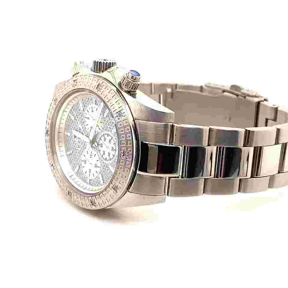 IceTime APEX White 40mm Men's White Gold Steel Watch Iced 0.10ct Diamonds
