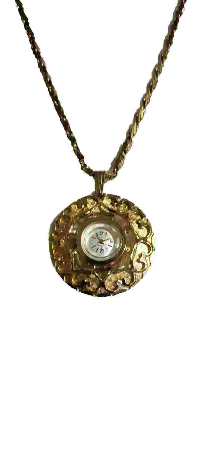 Vtg Andre Bouchard 17 Jewel Pendant Necklace Watch Women GoldTone Wind Up Works