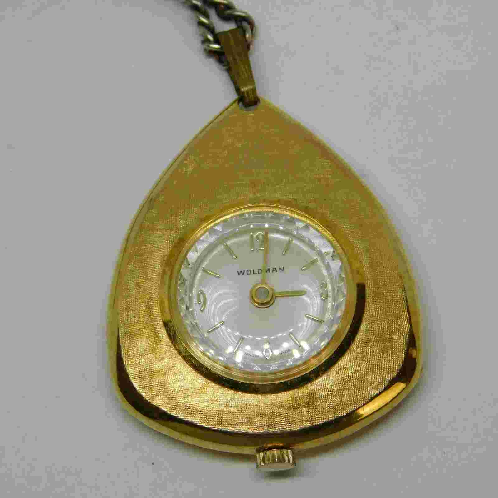 Vintage WOLDMAN Swiss Made Wind-up Analog Women's Pendant Watch on Chain
