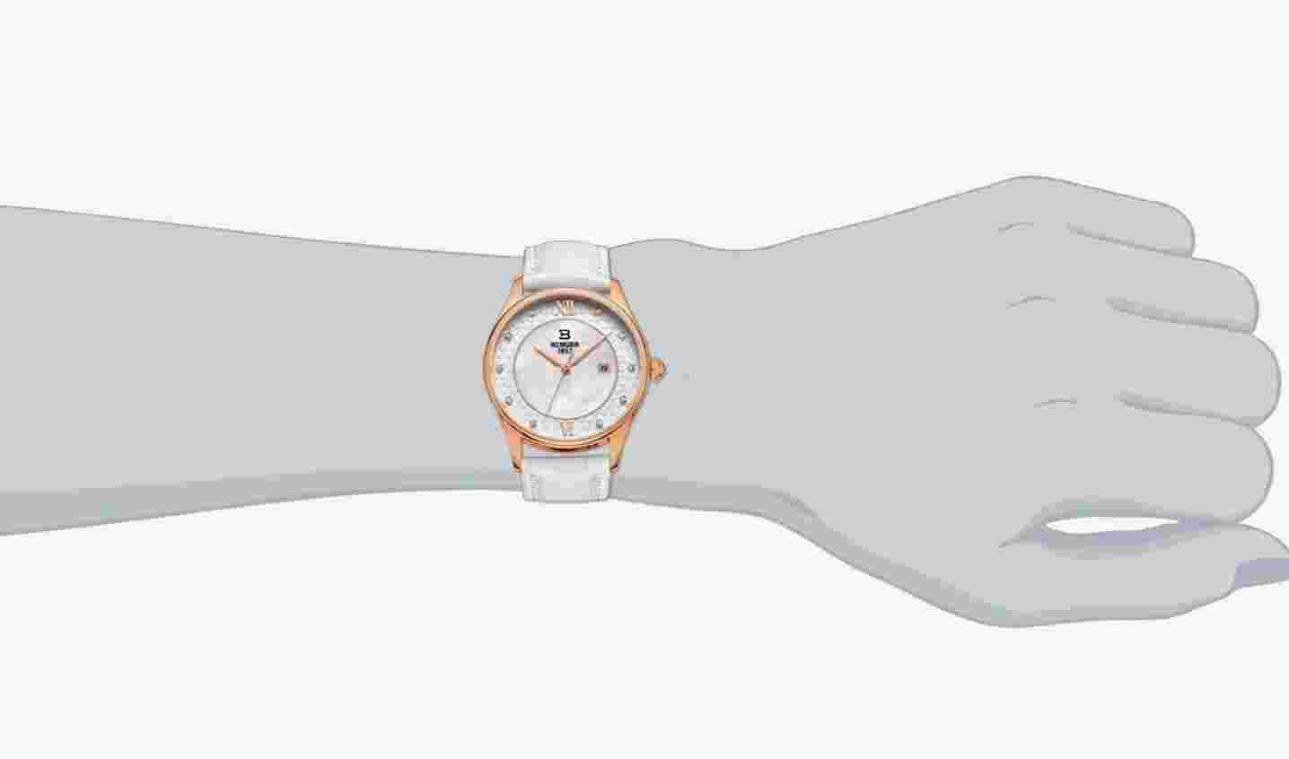 BINGER WATCH ROSE GOLD SAPHIRE Womens Date Mother Pearl Sapphire Crystal Roman