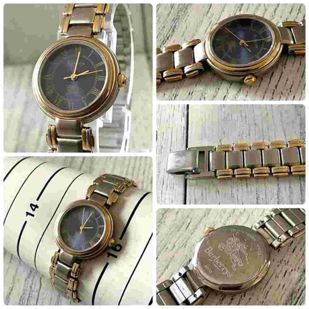 BURBERRY 8000 Watch 23mm Glay Dial Silver Gold Quartz Ladies Vintage Working