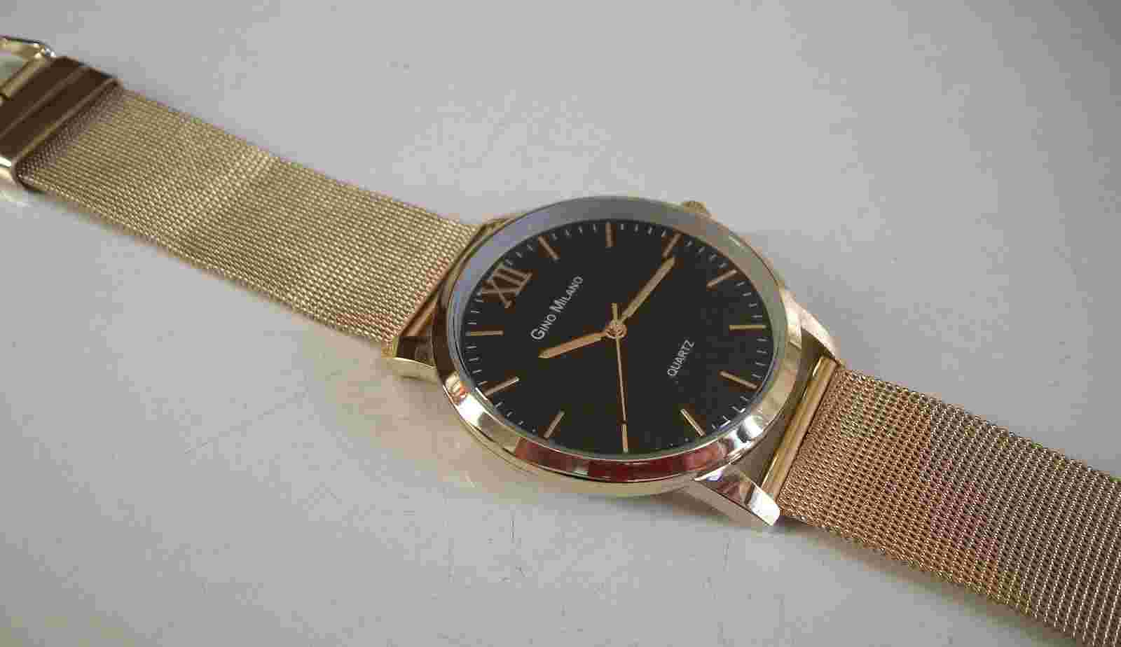 MEN'S GOLD FINISH BLACK DIAL MESH BAND DRESSY CASUAL FASHION HIP HOP WATCH