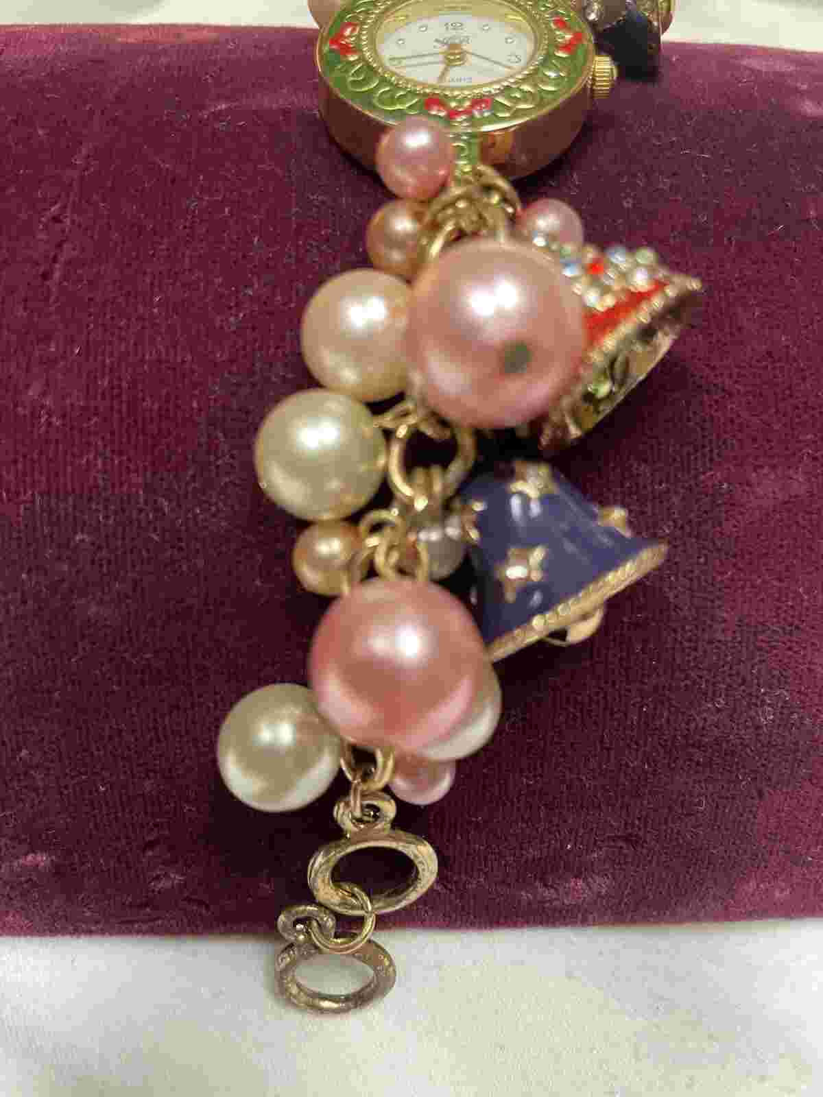 Vtg Jennie B Christmas Watch Women 24mm Gold Tone Bell Charm 7.5"