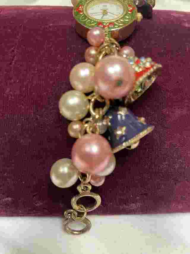 Vtg Jennie B Christmas Watch Women 24mm Gold Tone Bell Charm 7.5"