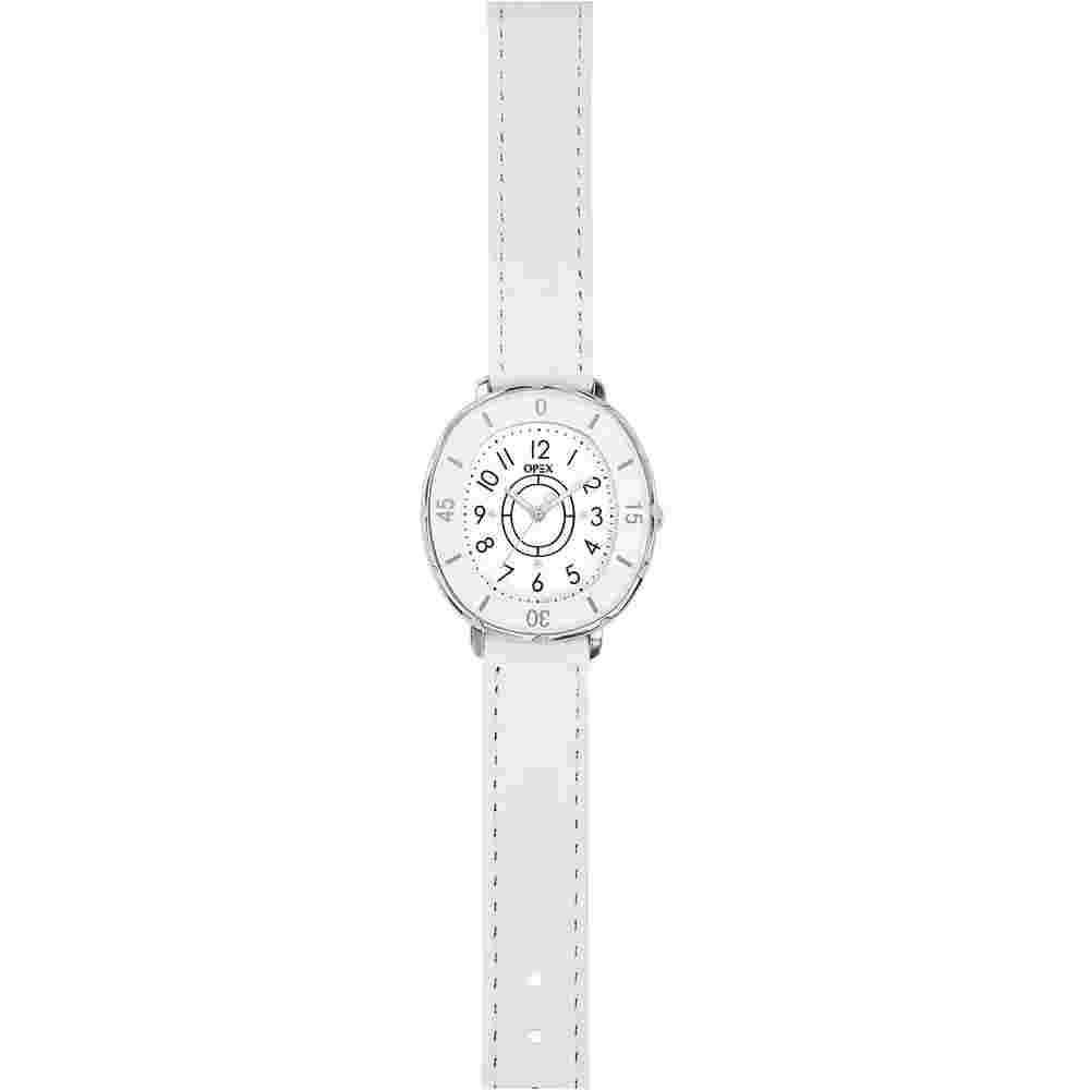 OPEX STELLI SILVER TONE,WHITE LEATHER BAND,GENUINE DIAMOND FRANCE WATCH-X3871LA2