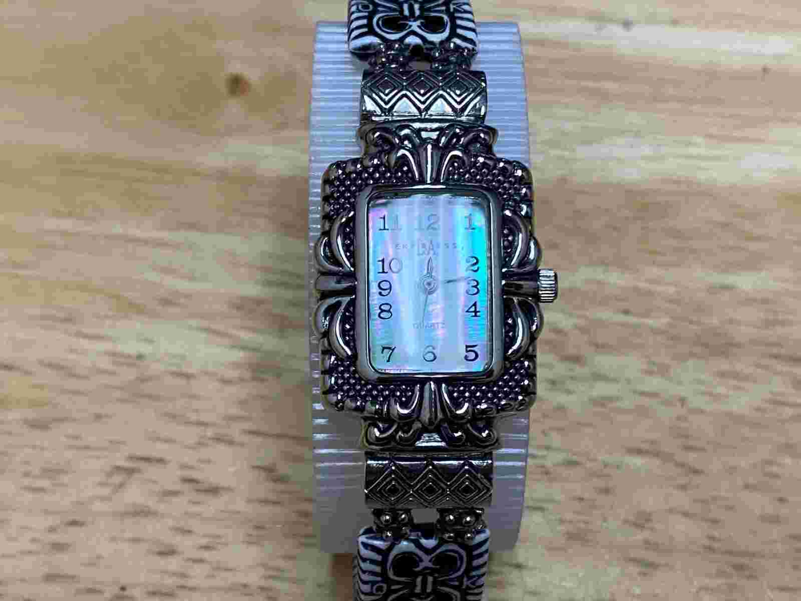 LA Express Lady Silver Rectangle MOP Dial Japan Analog Quartz Watch~New Battery