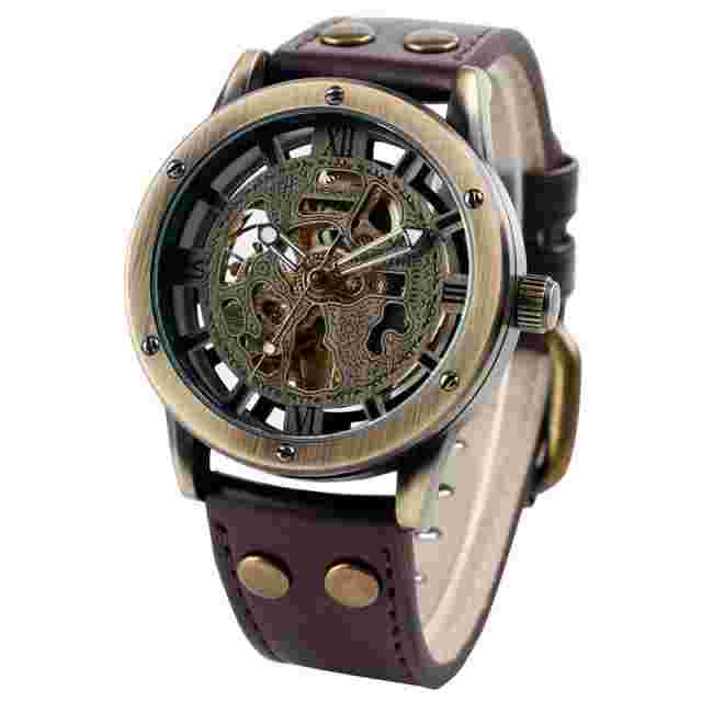 Classic SHENHUA Men Self-Wind Mechanical Wrist Watch Military Leather Strap