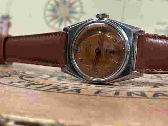 Vintage Pierce Parashock Military Style Copper Dial Sub Seconds Arabic Watch