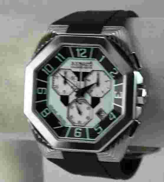 Renato Men's Calibre Octo Watch; Swiss ETA 251, B/W, SS on Black Silicone Strap