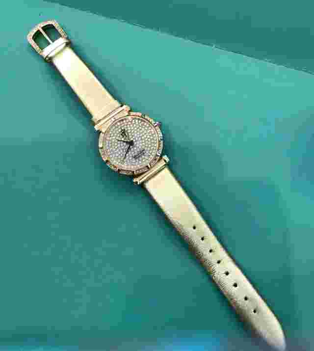 Victoria Wieck Crystal Pave Rhinestone Buckle Watch Gold Tone